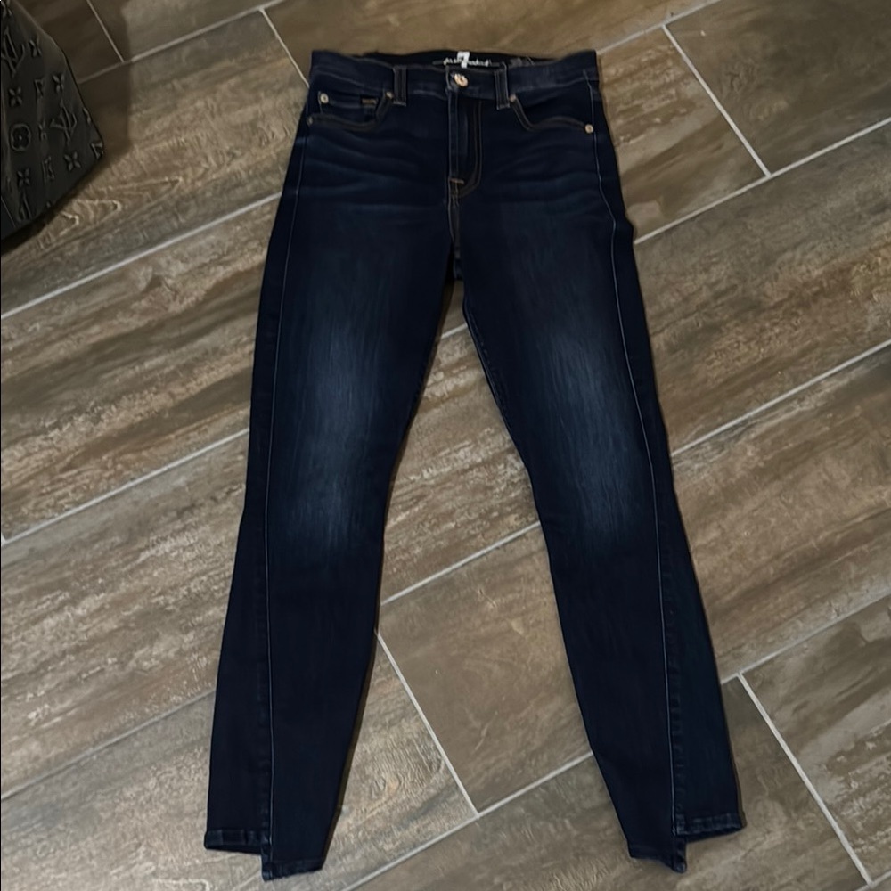7 for all mankind Blue Skinny Jeans with Tapered Leg and Faded Look - Picture 1 of 7